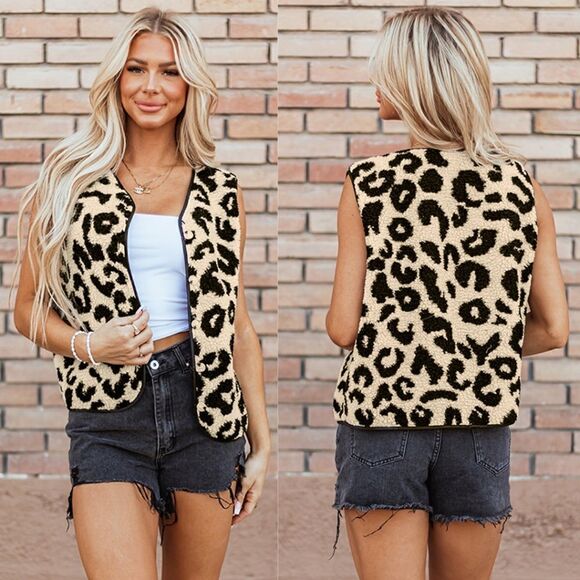 Leopard Print Sherpa Vest - Picture 1 of 2
